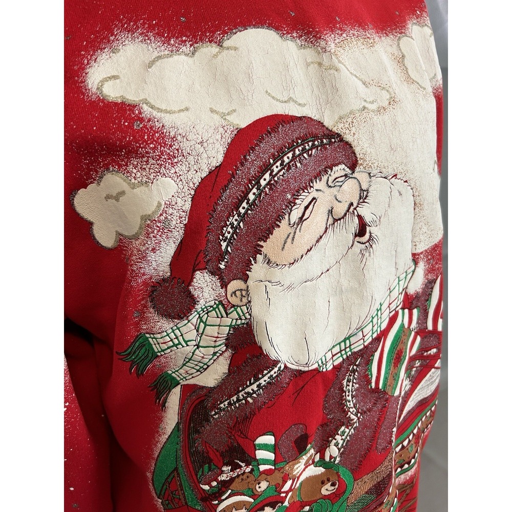 Christmas Sweatshirt Adult Extra Large Embroidered Puff Print 80s Santa AOP - Picture 3 of 14